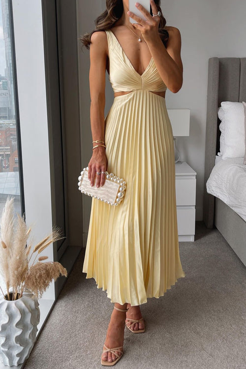 The Allanah™ - V-Neck Cut-Out Pleated Maxi Dress