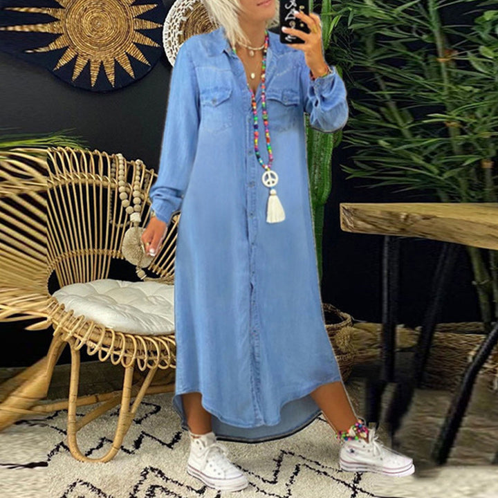 Yara™ – Lang denimkjole med lange ærmer