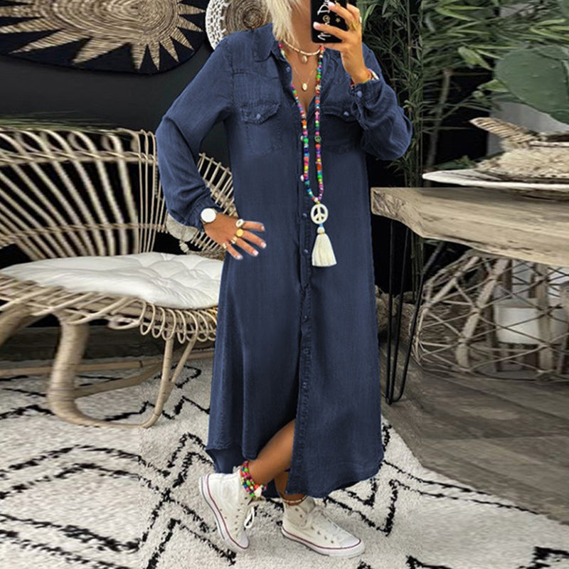 Yara™ – Lang denimkjole med lange ærmer