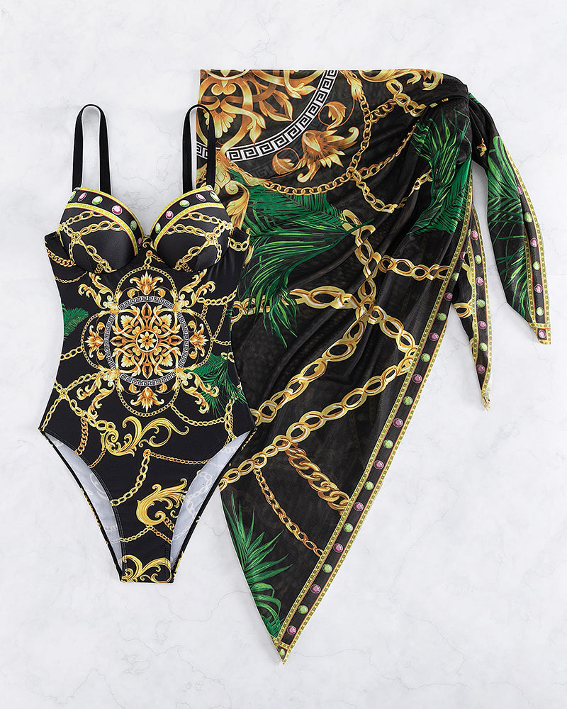 The Marie - Elegant Push-Up Swimsuit with Beach Skirt