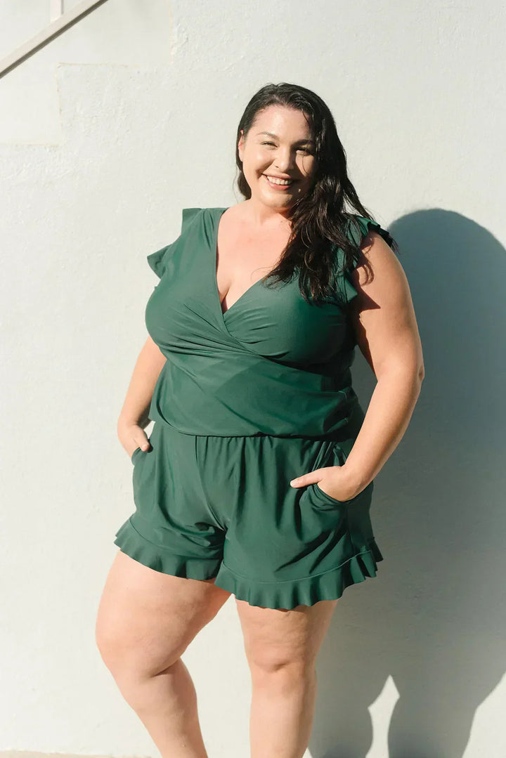 Matilda | Aqua V-Neck Swim Romper