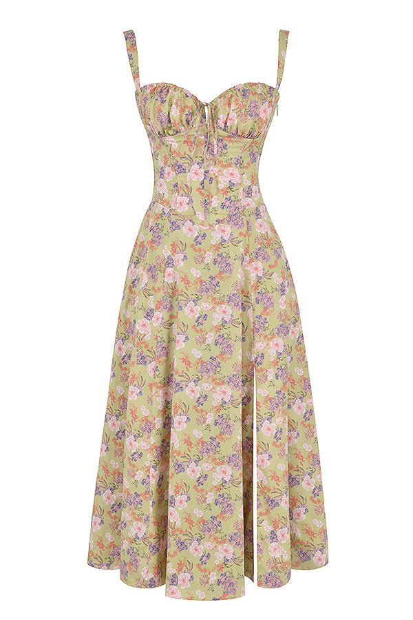 The Brisa - Midi Dress with Sweetheart Neckline and Floral Pattern