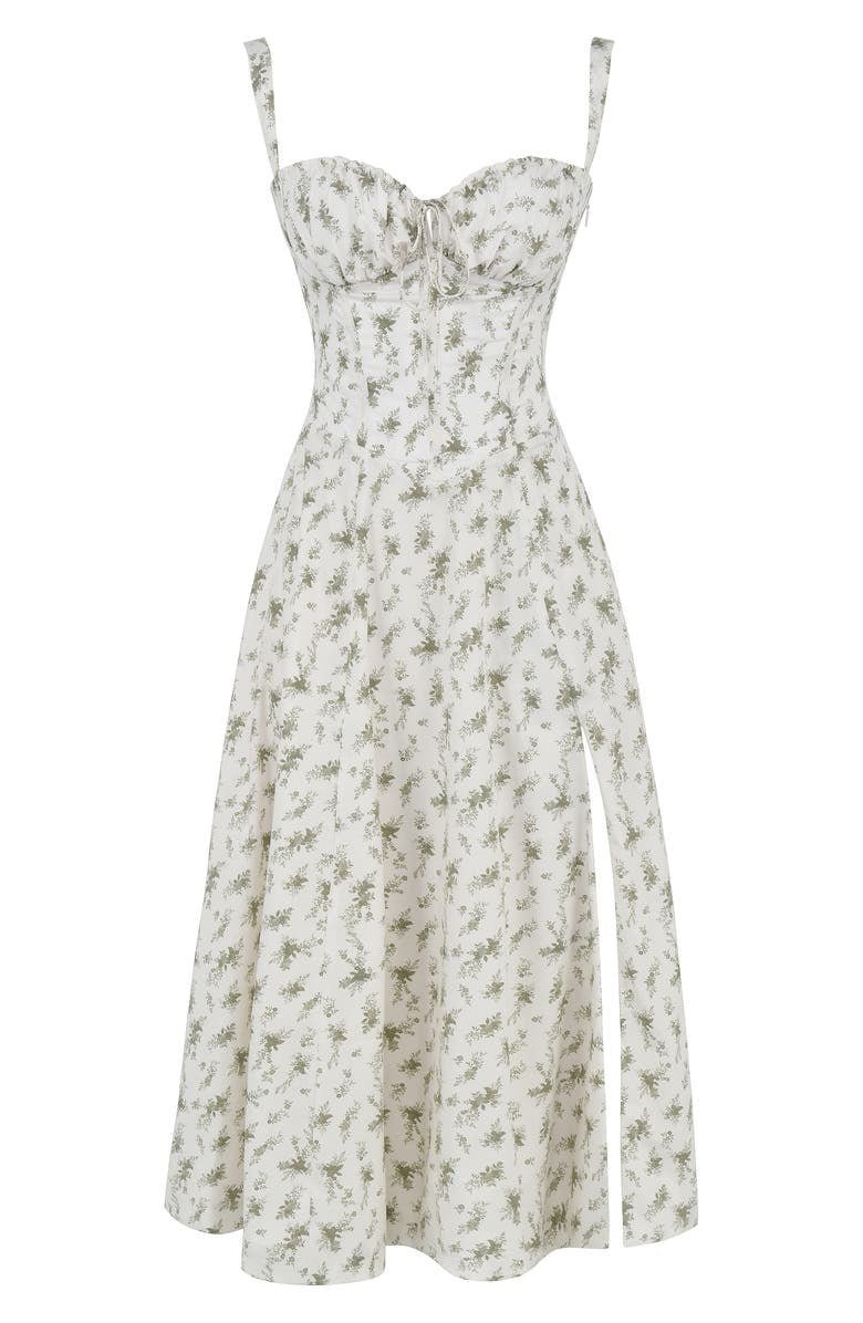The Brisa - Midi Dress with Sweetheart Neckline and Floral Pattern