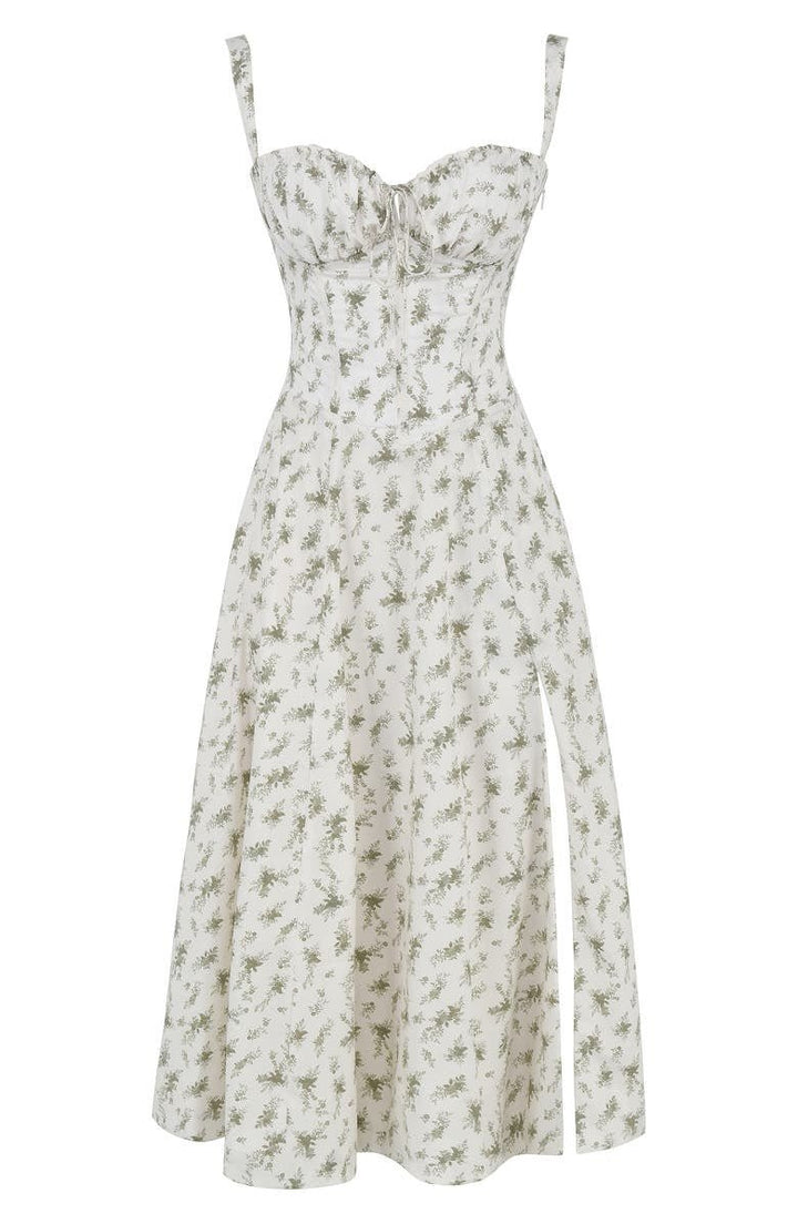 The Brisa - Midi Dress with Sweetheart Neckline and Floral Pattern