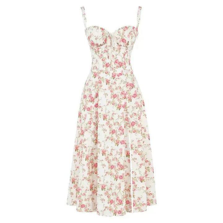 The Brisa - Midi Dress with Sweetheart Neckline and Floral Pattern