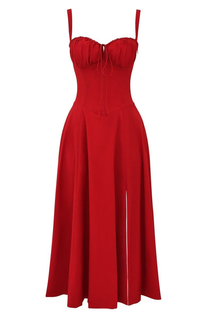 The Brisa - Midi Dress with Sweetheart Neckline and Floral Pattern