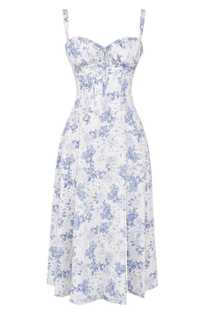 The Brisa - Midi Dress with Sweetheart Neckline and Floral Pattern