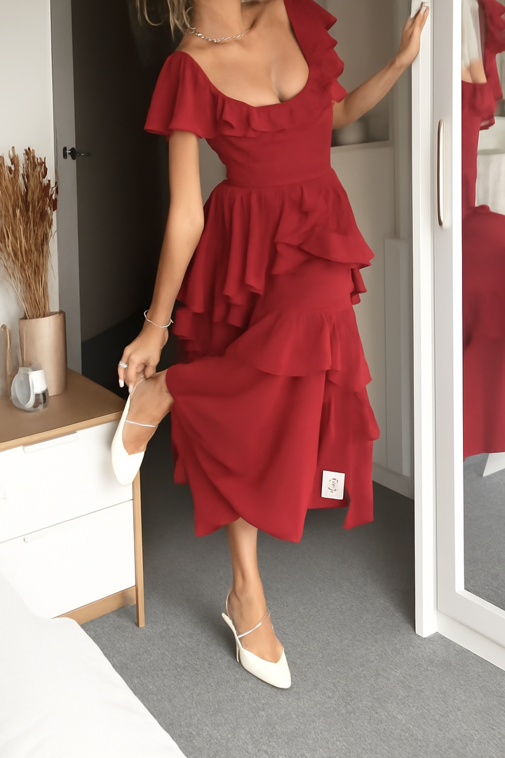 The Reese - Ruffle Back Defined Maxi Dress