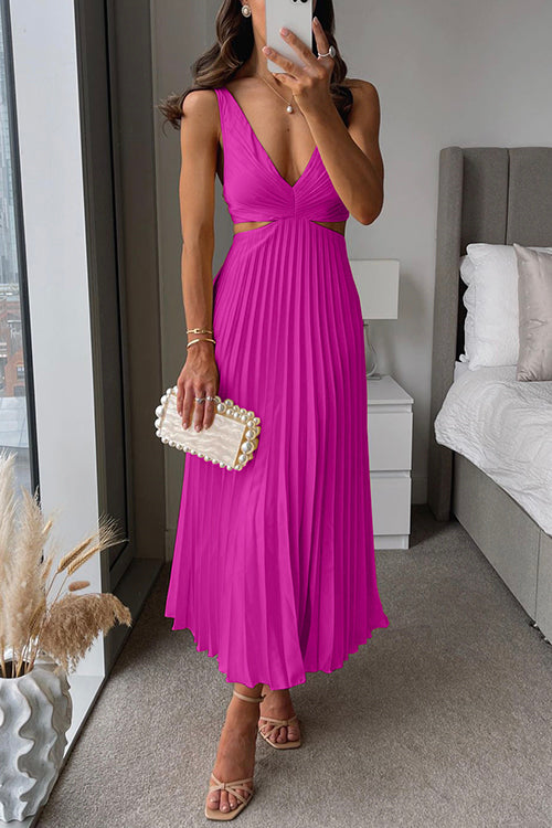 The Allanah™ - V-Neck Cut-Out Pleated Maxi Dress
