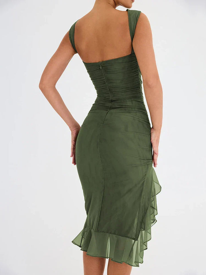 The Bhavya - Fitted and Ruffled Slit Dress