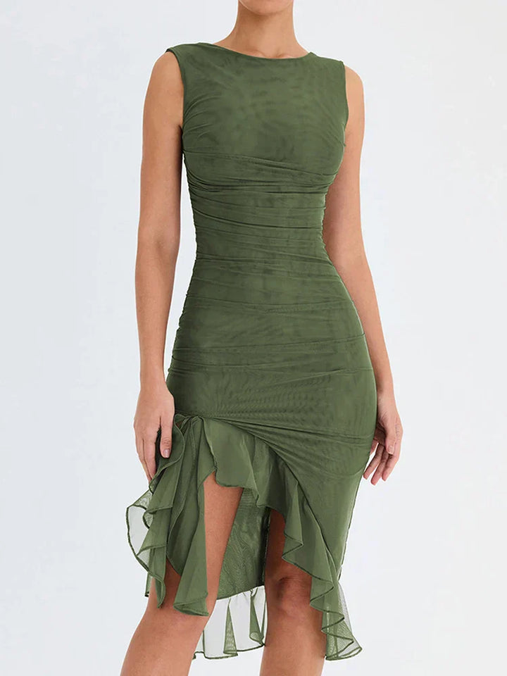 The Bhavya - Fitted and Ruffled Slit Dress