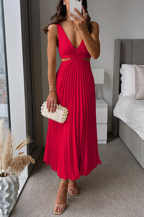 The Allanah™ - V-Neck Cut-Out Pleated Maxi Dress