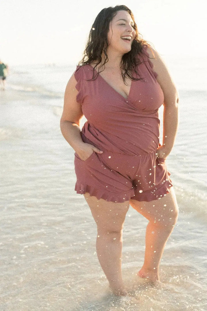 Matilda | Aqua V-Neck Swim Romper