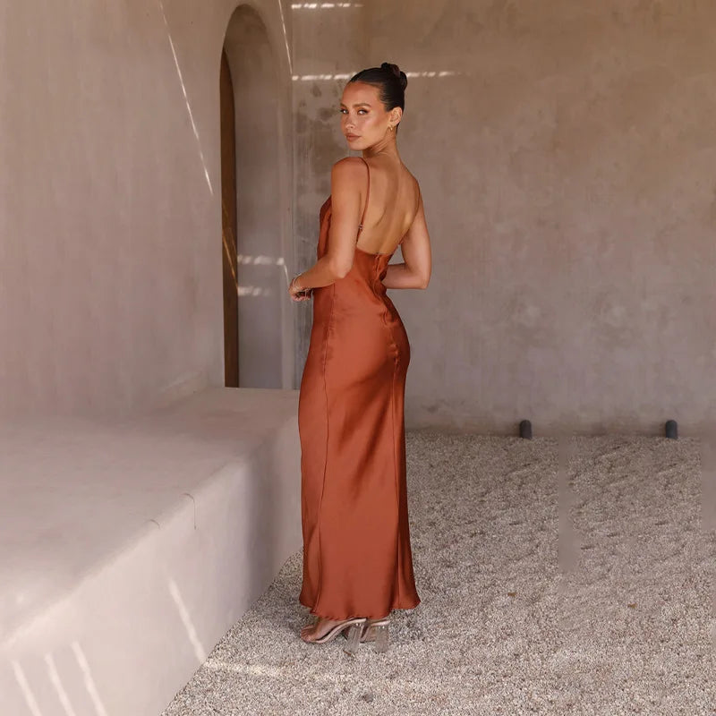 The Iris | Satin Sleeveless Maxi Dress
