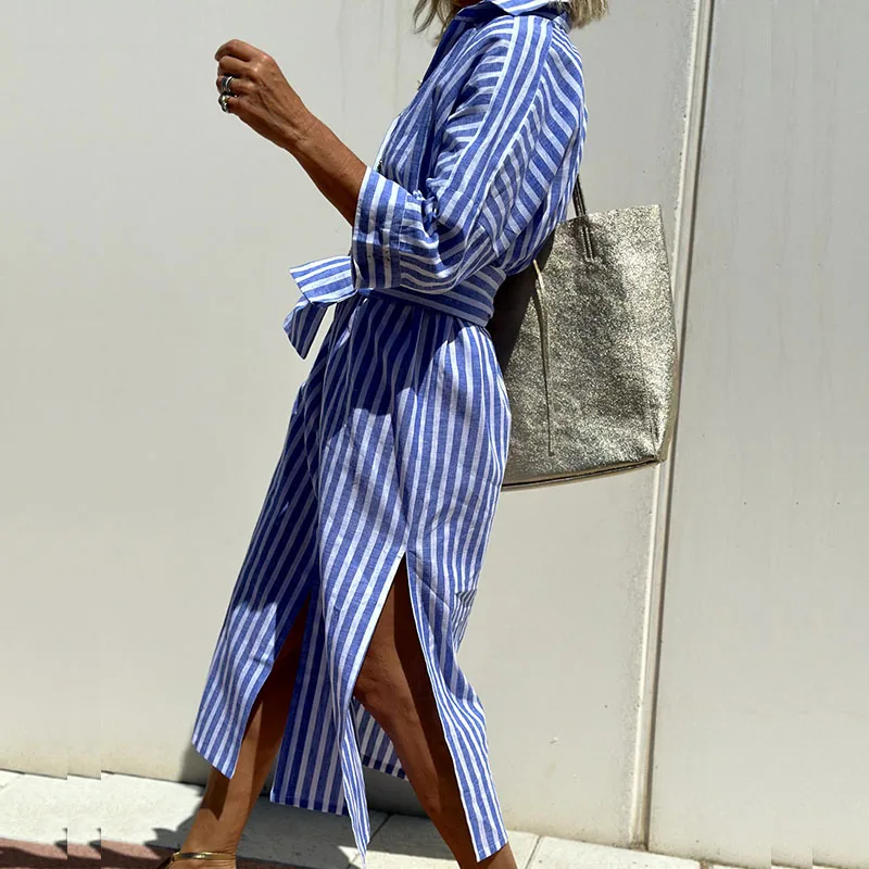 The Blythe - Striped Button-Up Shirt Dress