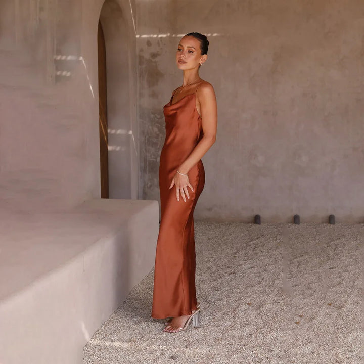The Iris | Satin Sleeveless Maxi Dress