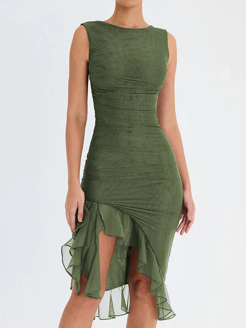 The Bhavya - Fitted and Ruffled Slit Dress
