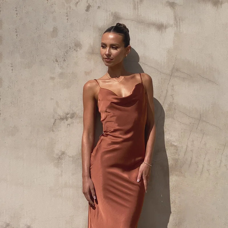 The Iris | Satin Sleeveless Maxi Dress