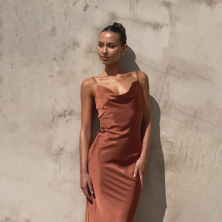 The Iris | Satin Sleeveless Maxi Dress