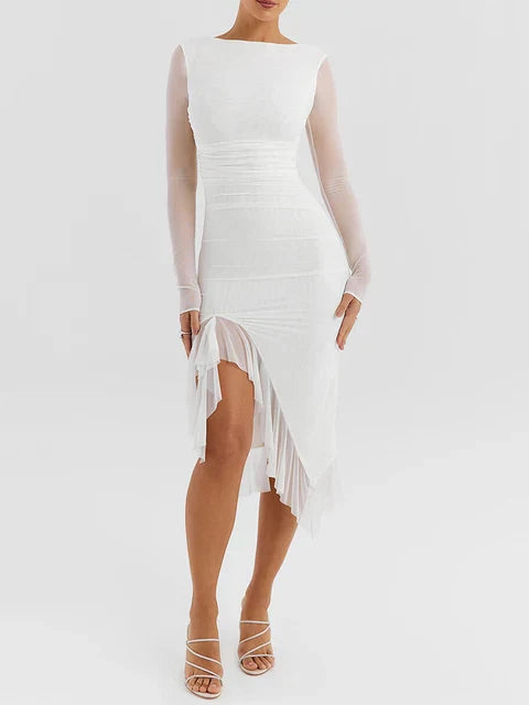 The Bhavya - Fitted and Ruffled Slit Dress