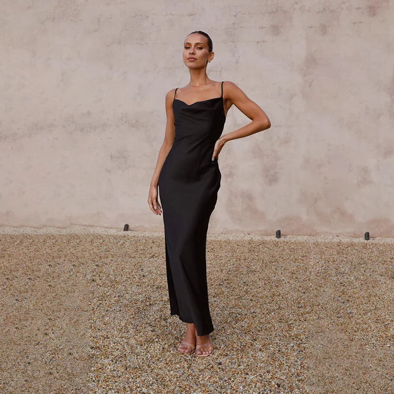 The Iris | Satin Sleeveless Maxi Dress