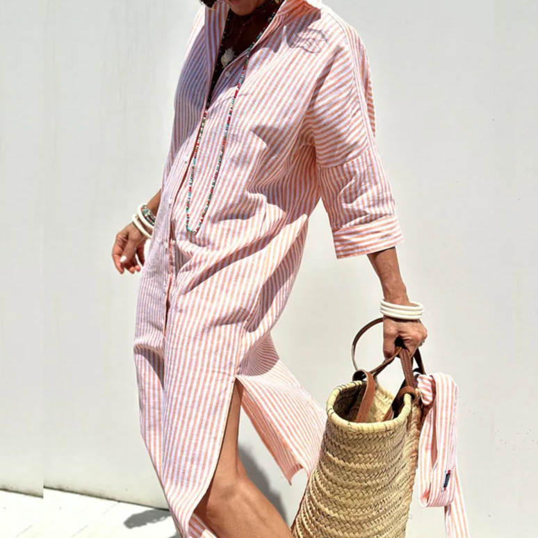 The Blythe - Striped Button-Up Shirt Dress