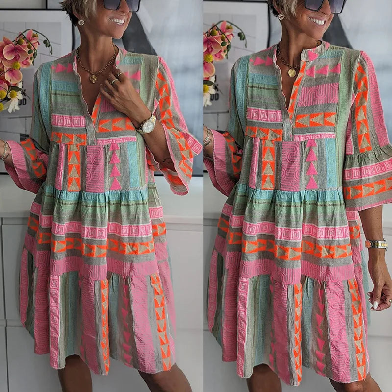The Margaux | Chic Vibrant Boho Midi Dress