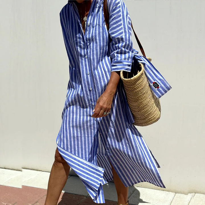 The Blythe - Striped Button-Up Shirt Dress