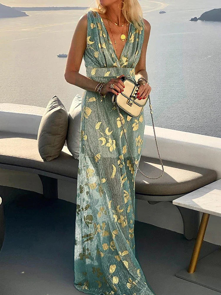 The Livvy - Shinny Floral Detail Maxi Dress