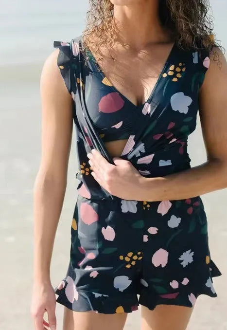 Matilda | Aqua V-Neck Swim Romper