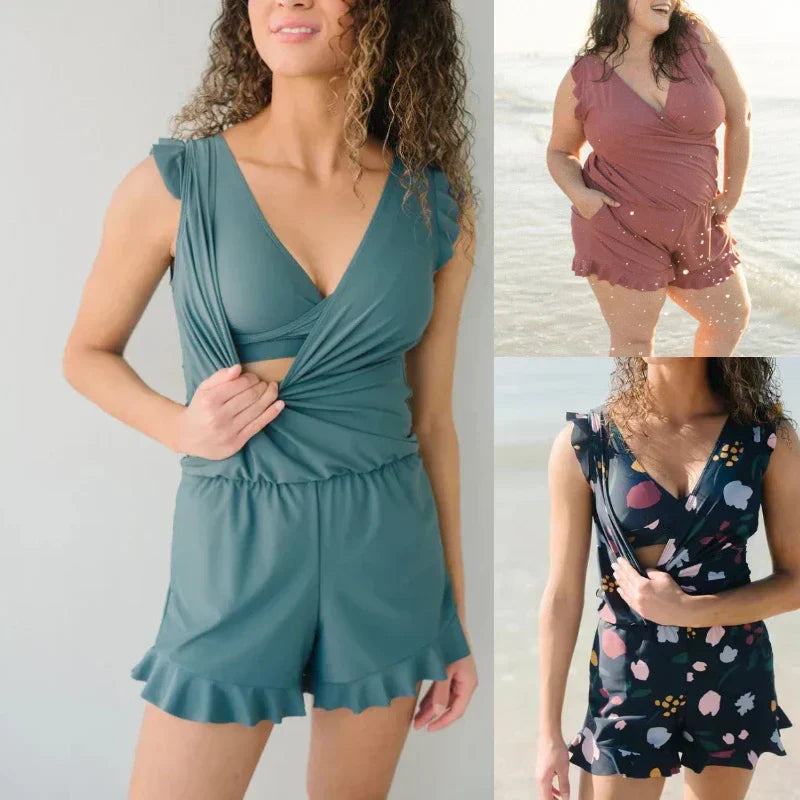 Matilda | Aqua V-Neck Swim Romper