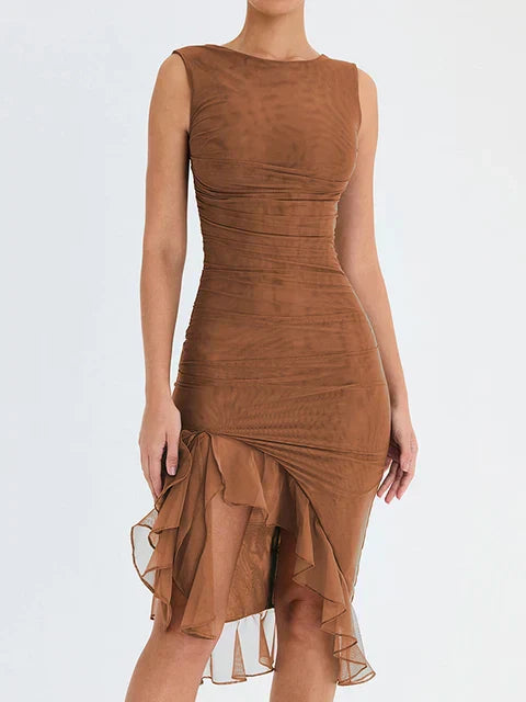 The Bhavya - Fitted and Ruffled Slit Dress