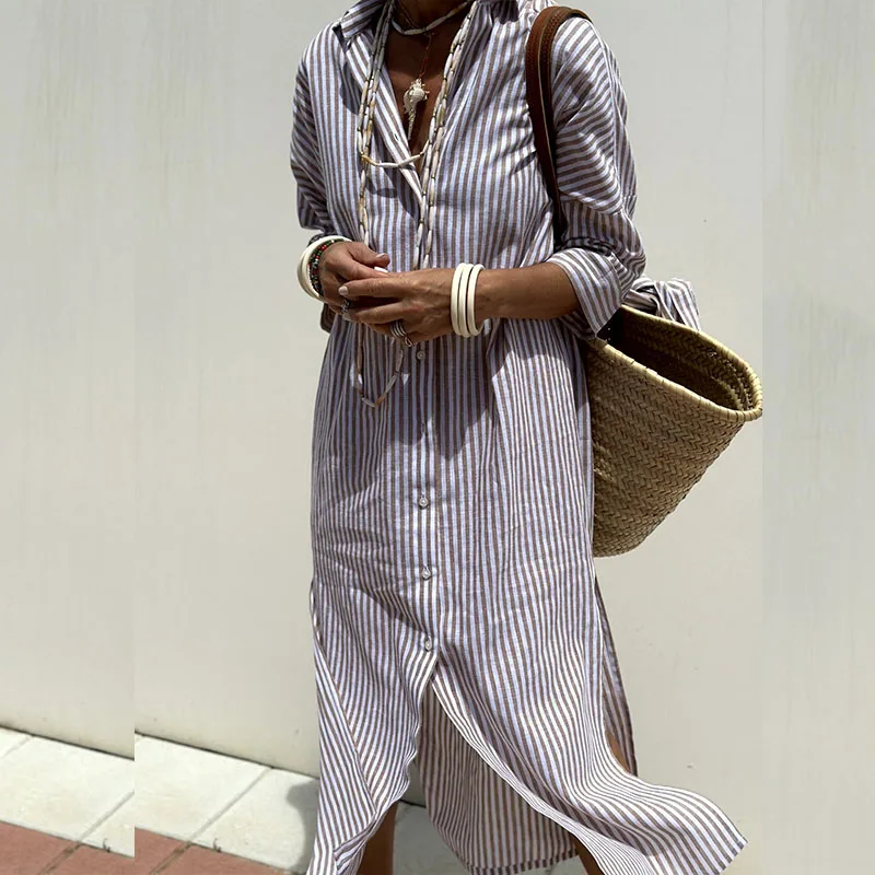 The Blythe - Striped Button-Up Shirt Dress