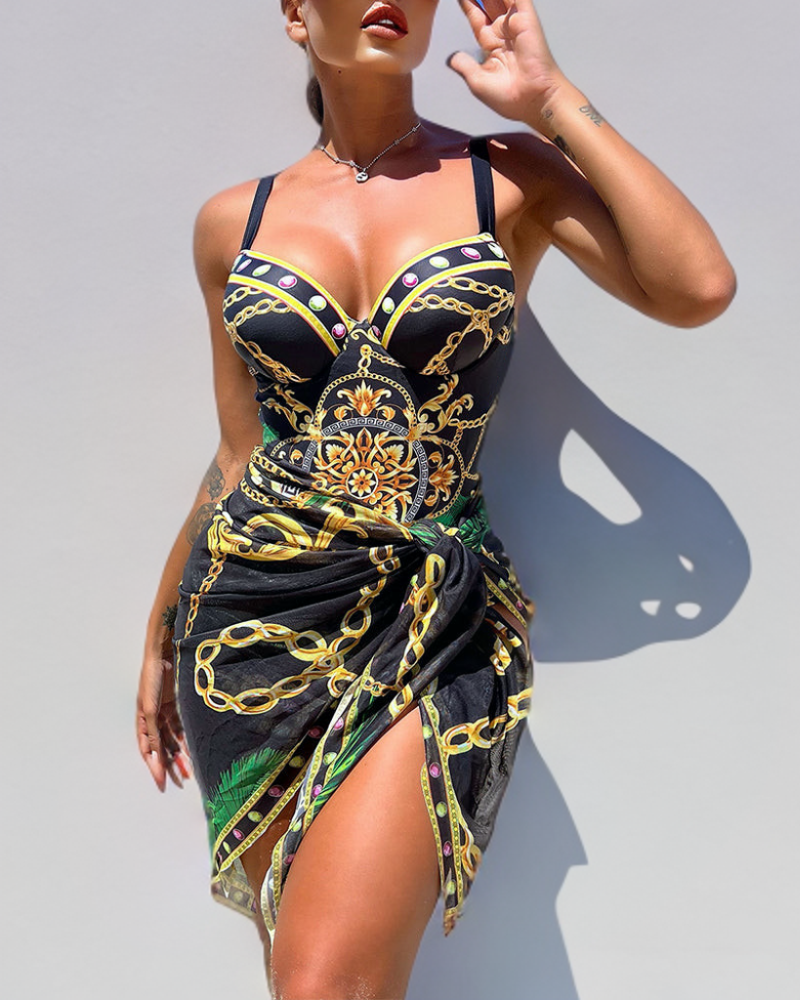 The Marie - Elegant Push-Up Swimsuit with Beach Skirt