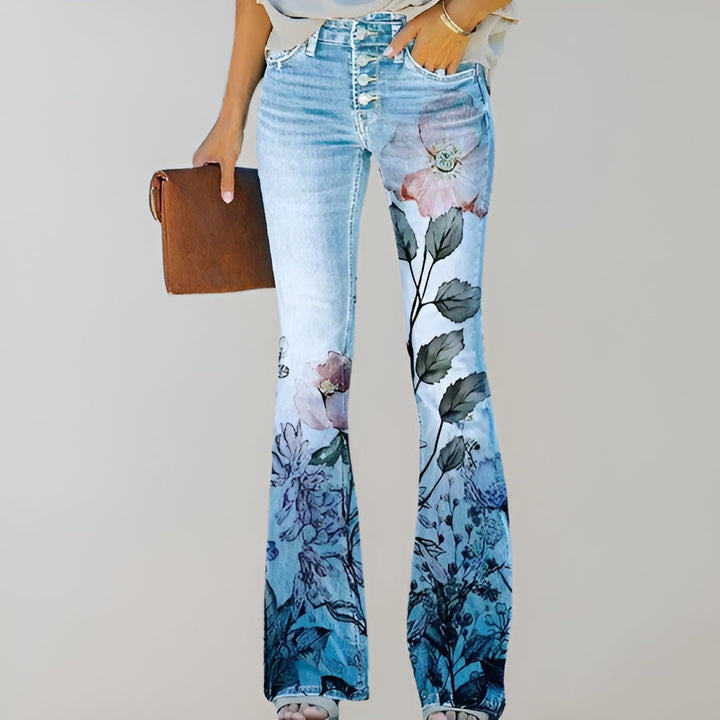 Novalie | Stilfulde Blomsterbroderede Flare Jeans