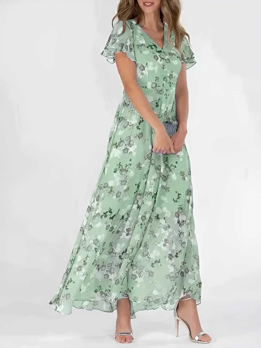 Marit | Stilfuld Blomstret V-Hals Maxi Kjole