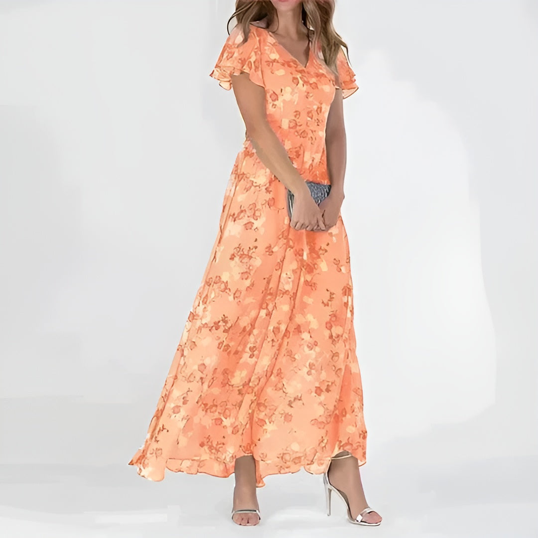 Marit | Stilfuld Blomstret V-Hals Maxi Kjole
