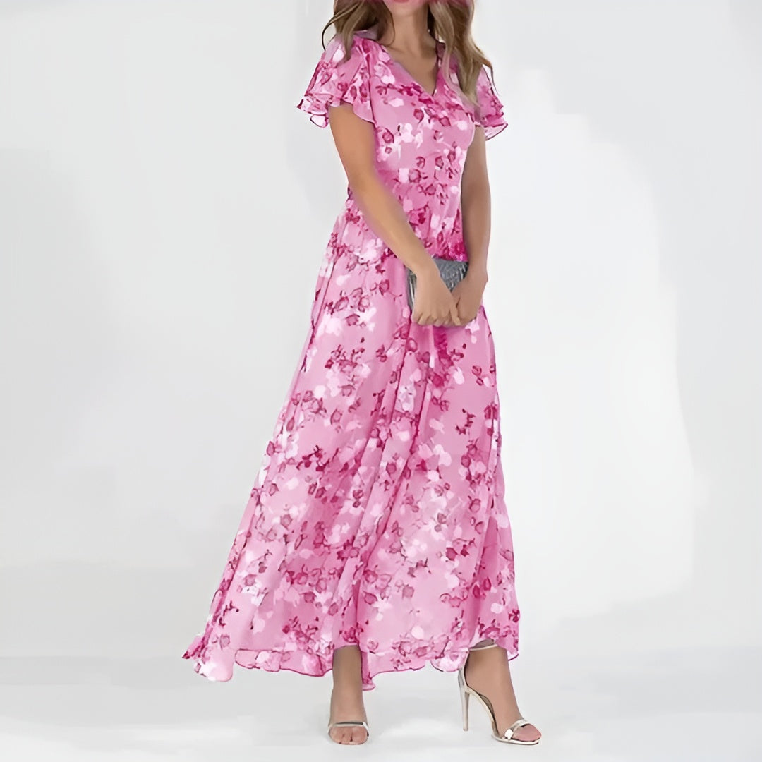 Marit | Stilfuld Blomstret V-Hals Maxi Kjole