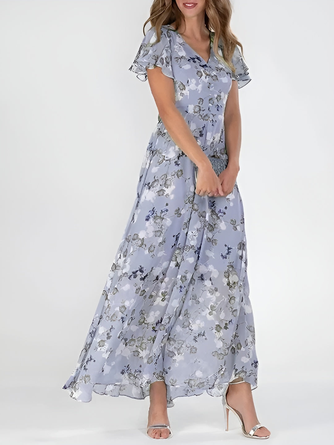 Marit | Stilfuld Blomstret V-Hals Maxi Kjole