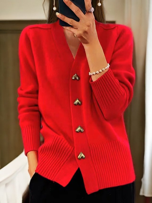 Alma™ – Sort cardigan med gyldne hjerteknapper