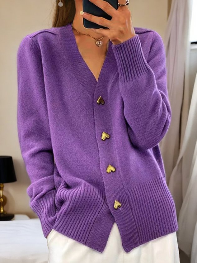 Alma™ – Sort cardigan med gyldne hjerteknapper
