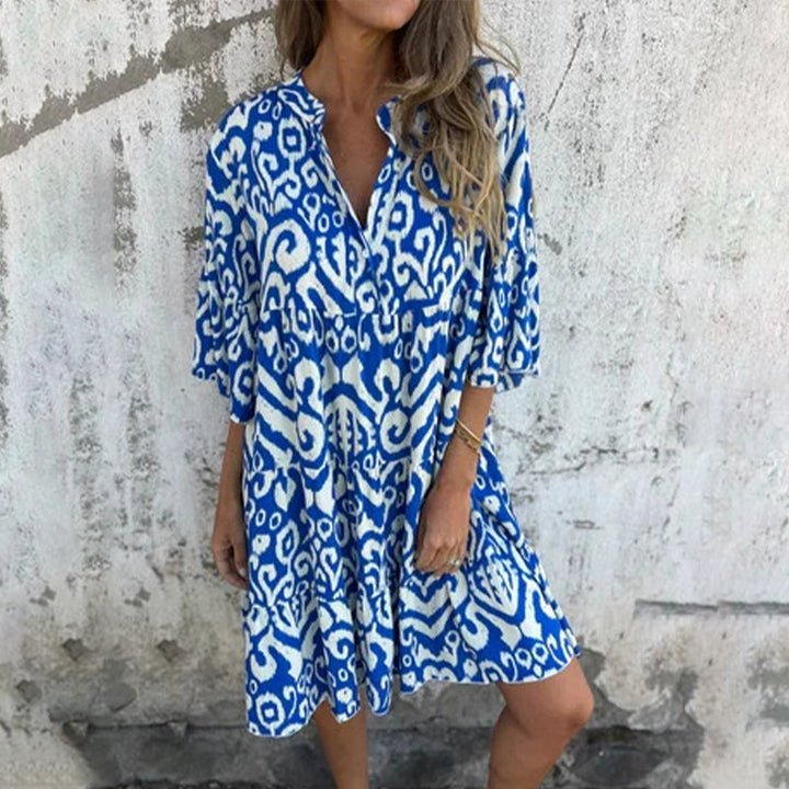 Mietta™ | V-Neck Printed Three-Quarter Sleeve Dress