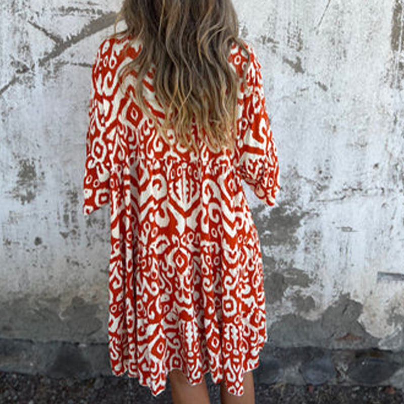 Mietta™ | V-Neck Printed Three-Quarter Sleeve Dress