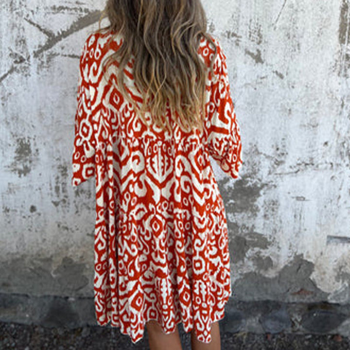 Mietta™ | V-Neck Printed Three-Quarter Sleeve Dress