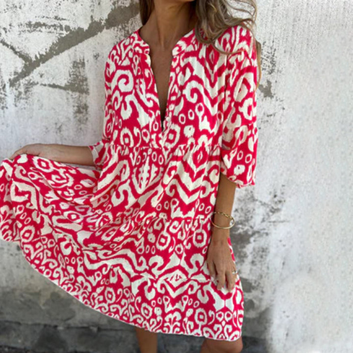 Mietta™ | V-Neck Printed Three-Quarter Sleeve Dress