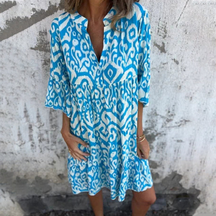Mietta™ | V-Neck Printed Three-Quarter Sleeve Dress